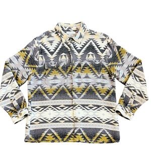 Urban Outfitters Cotton Jacquard Aztec Print Long Sleeve Button Down Shirt Sz L